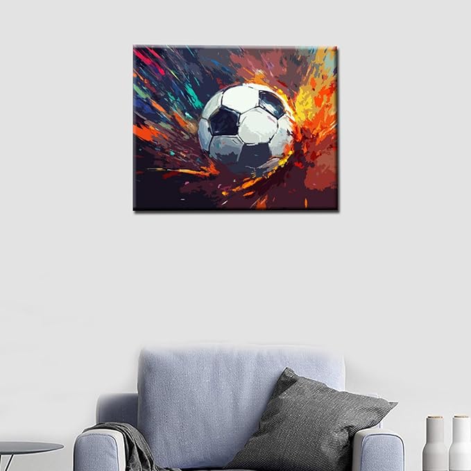 Aihonmin DIY Paint by Numbers for Adults & Kids,Burning Rugby Paint by Numbers DIY Painting Acrylic Paint by Numbers Painting Kit Home Wall Living Room Bedroom Decoration, (DIY Frame)