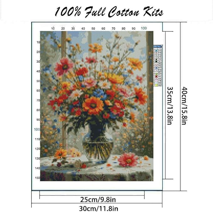 mybisymqq flowers stamped cross stitch kits cross stitch patterns,full line diy cross stitch stitching kit for home decor cross stitch patterns 11.8x15.7 inches