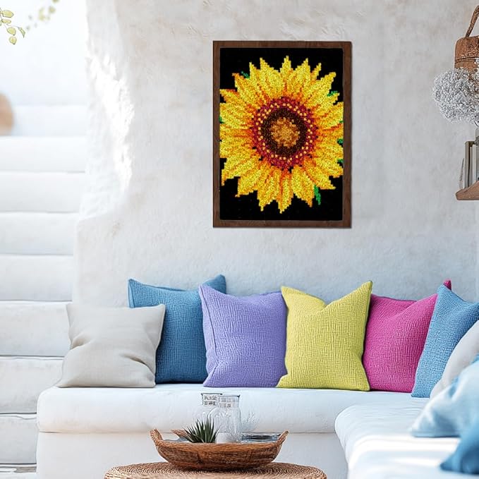 ORIGACH Sunflower Latch Hook Rug Kits, Color Stamped Grid Cloth Handmade Rug, Pattern Printed Carpet Kit, DIY Crochet Rug for Adults Home Decoration Festival Gifts 52 x 38 cm