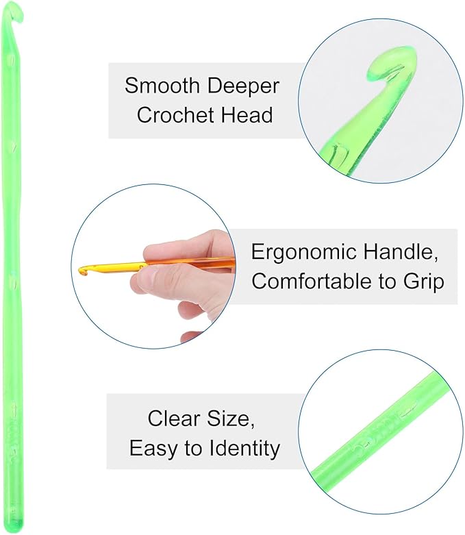 uxcell Crochet Hooks 5mm Ergonomic Knitting Needle Plastic Colorful Transparent Crochet Hooks for DIY Crocheting Yarn Blanket Carpet Weaving, Green