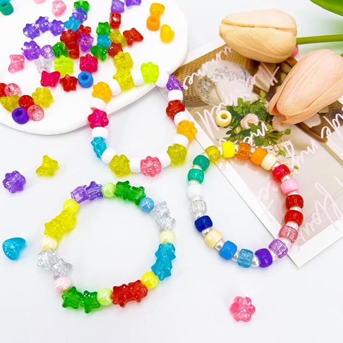 MIIIM 1000Pcs 6x9mm Pony Beads Shapes in 5 Styles 21 Colors, Heart, Star, Butterfly, Flower, Assorted Kandi Beads for Friendship Bracelet, Big Hole Hair Braids Crafts, Jewelry Making (Multi-Glitter)