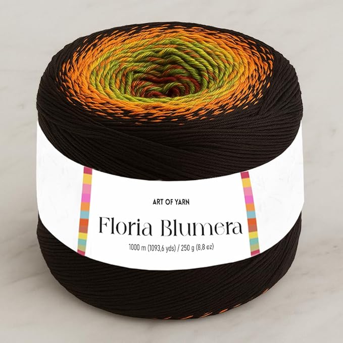 Floria Blumera Yarn 55% Cotton 45% Acrylic 1093.6 Yards Multicolor Gradient Yarn Cake for Knitting Crochet Spring Summer Ombre Rainbow Cotton Yarn for Flowers S.Fine 1 Sport-99267