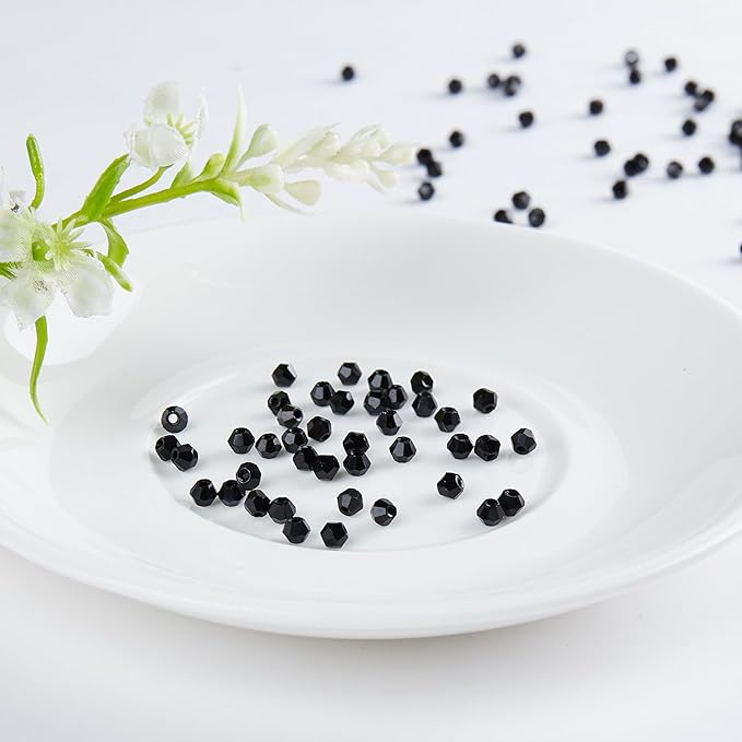 laopottbeads 1200pcs black 3mm bicone crystal beads for jewelry making – small faceted glass beads for bracelets, earrings, loc sprinkles, diy crafts