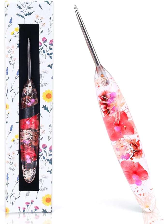 Reessy 3.0mm Crochet Hook with Floral Resin Handle – Ergonomic Grip & Hand-Polished Stainless Steel Tip – Smooth Glide Crochet Hook for Beginners, Arthritic Hands & Gifts (C-3.0mm)