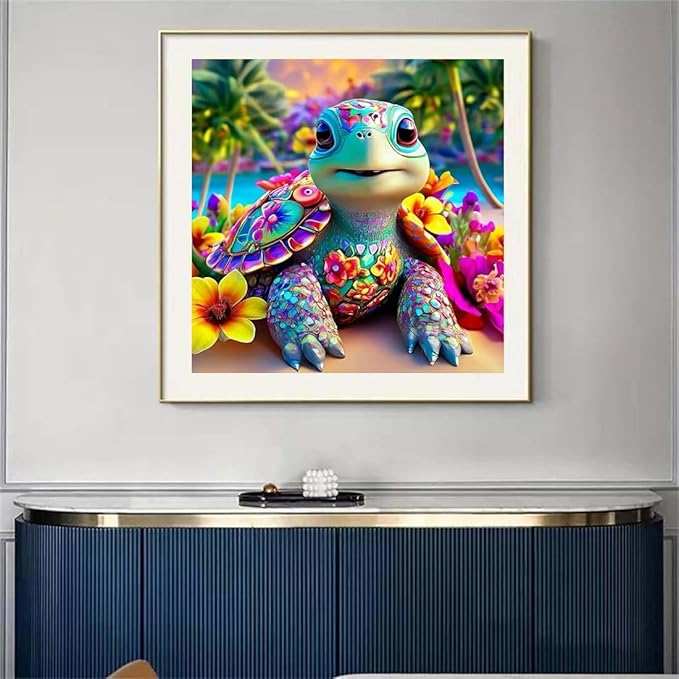 SHICERNHJ Sea Turtle 5D Diamond Painting for Adults Beginner,Flowers Diamond Art Kits for Adults DIY Full Drill Gem Art with Painting Kit for Crafts Home Wall Decor 13.8 X 13.8 inch