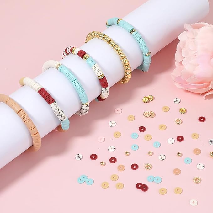 Believo Polymer Clay Beads Kit for DIY Jewelry – with Elastic Cord, Spacer Beads, Colorful Flat Heishi Beads – Ideal for Bracelet & Necklace Making (Macarons)