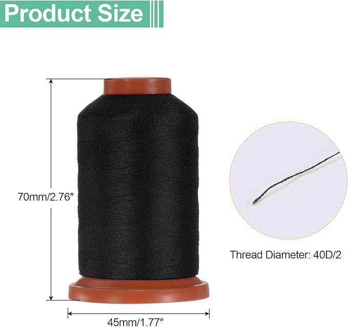 uxcell 40D/2 Sewing Thread 1100 Yards Polyester Household Sewing String Hand Stitching Polyester Cord for Clothing Stitching Shoe Bag Repairing DIY Craft Black
