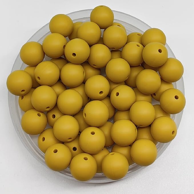 60Pcs 15mm Round Rubber Silicone Bead Bulk Loose Beads Gorgeous Making Kit for Keychain Tassels Necklace Bracelet Jewelry DIY Crafts Making