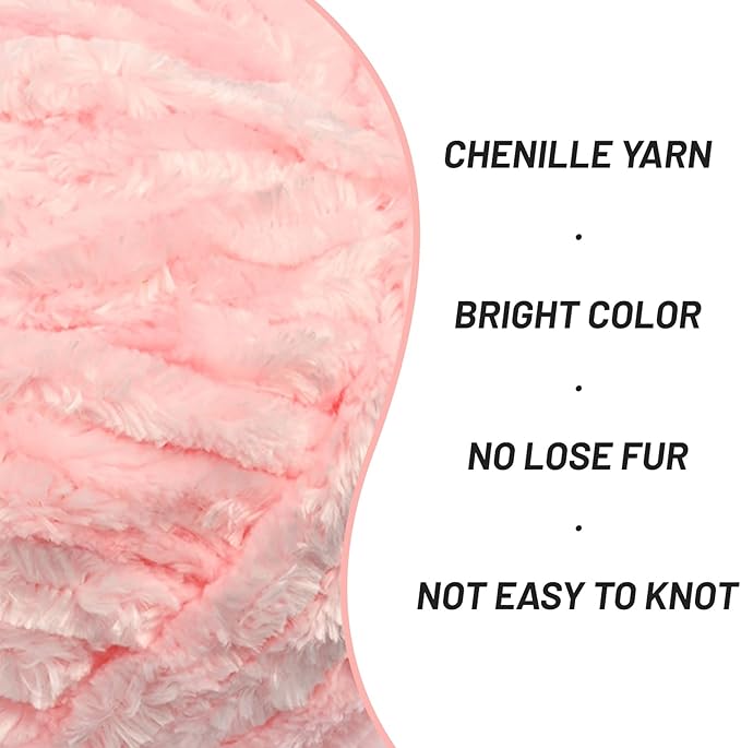 Fuzzy Chunky Chenille Yarn for Crocheting，Soft Plush Yarns for Hand Knitting，Bulky 3x100 g（3X49.2 yd） Baby Blanket Yarn for Crocheting Amigurumi，Crochet Fluffy Velvet Yarns (3 Pale Pink)