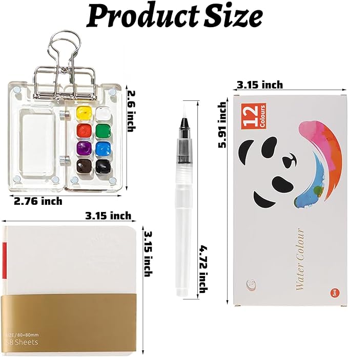 Mini Watercolor Paint Set Pocket Artist Watercolor Travel Set with Mini Paint Palette,Brushes, 12 Colors, Watercolor Sketchbook for Artists Painters Students(Plastics)