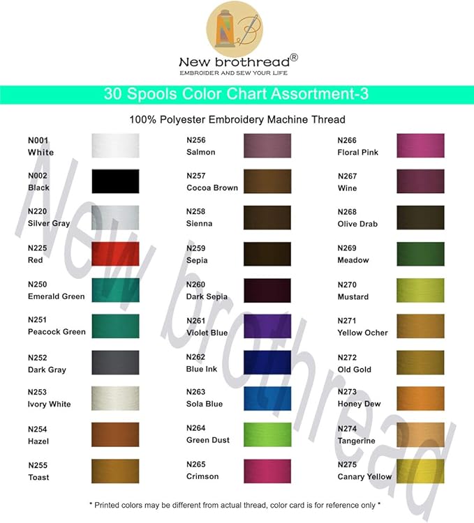 New brothread 30 Colors Polyester Embroidery Machine Thread Kit 500M (550Y) Each Spool - Colors Compatible with Janome and Robison-Anton Colors - Assortment 3