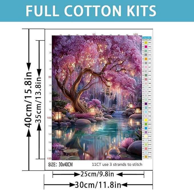 Fantasy Forest Stamped Cross Stitch Kits for Adults - Embroidery Kits for Beginners Adults,11 CT Patterns Dimensions Counted Cross Stitch Kits for Adults Arts Craft 12x16 inch