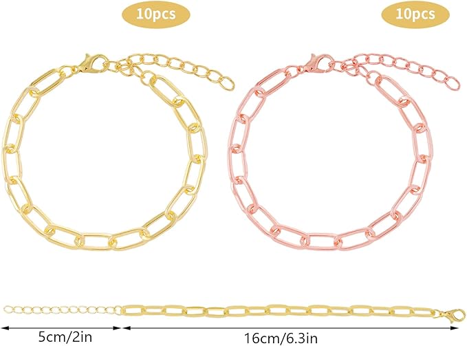 20pcs Chain Bracelets Kit Alloy Link with Lobster Clasps for Christmas DIY Women Jewelry Findings Bracelet Making (Gold & Rose Gold)