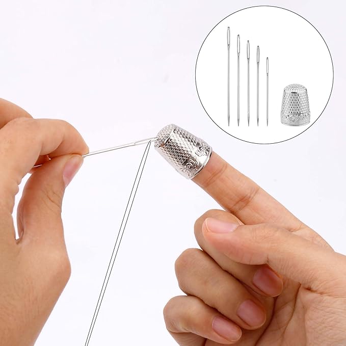 30pcs Large Eye Sewing Needles Kit, Stainless Steel Large Eye Embroidery Needles with Case and 4 Thimbles for Crochet Darning Yarn Knitting and Embroidery Projects