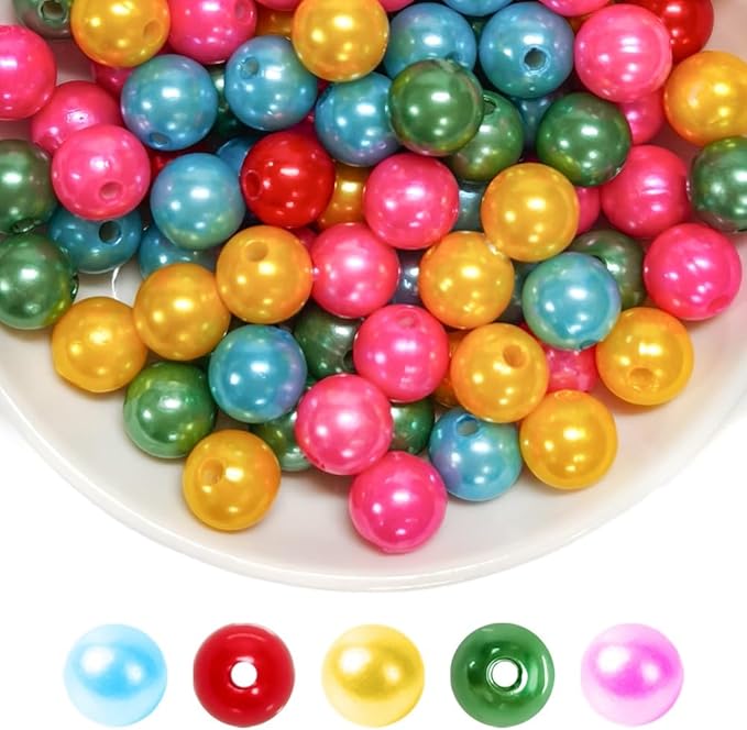 Pearl Beads for Jewelry Making Holes ABS Craft Beads with Holes for Jewelry Making, Bracelet, Necklace Crafting Bulk Bead Kit (10mm,5-Color blend/450 pcs)