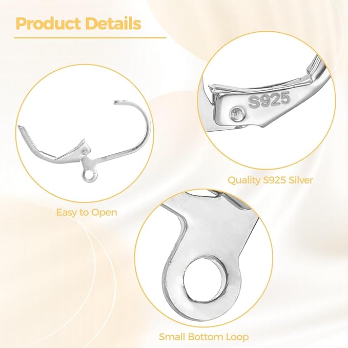 20 pcs leverback sterling silver earring hooks for jewelry making kit skin-friendly french hook earring clasps with loop dangle earrings findings for diy crafts and jewelry making