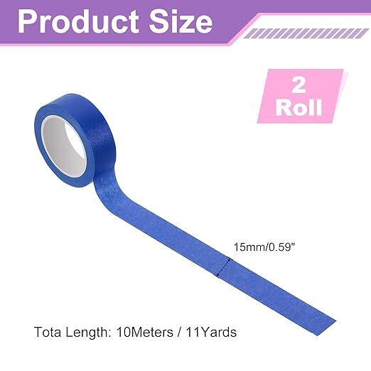 uxcell 2 Rolls Colored Washi Tape, 11 Yards x 0.6" Colored Masking Tape Painters Tape, Decorative Masking Tape for Arts & Crafts Labeling DIY Scrapbooking Gift Wrapping, Deep Blue