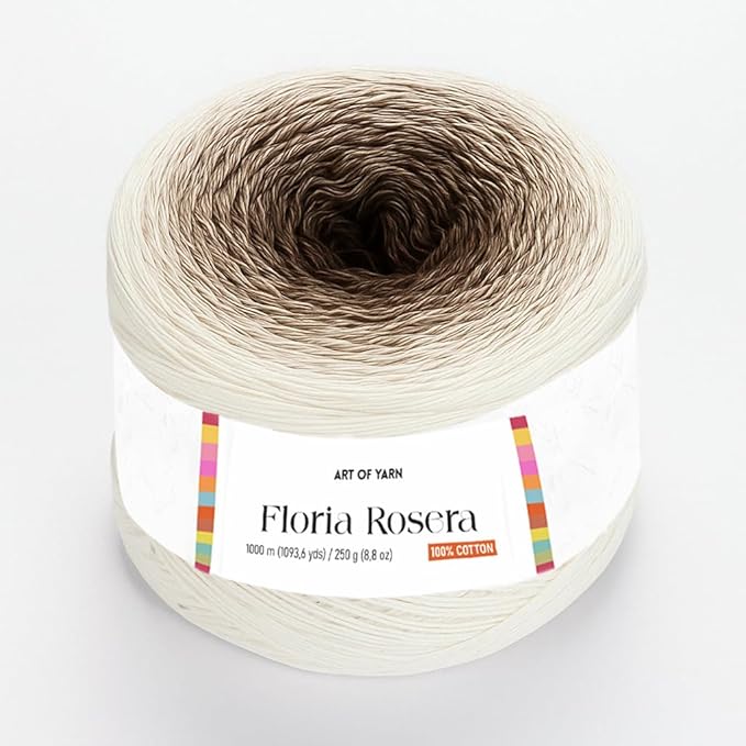 Floria Blumera Yarn 55% Cotton 45% Acrylic 250g 1093.6 Yards Multicolor Gradient Yarn Cake for Knitting Crochet Spring Summer Ombre Rainbow Cotton (Rosy Beige, Rosera)