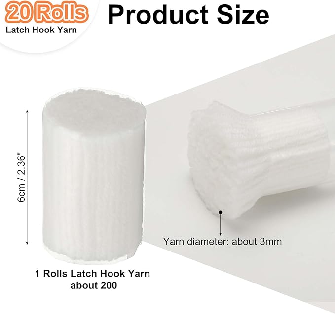 PATIKIL 20 Rolls Latch Hook Yarn, Latch Hook Kit Precut Rugs Yarn Making Crochet Bundles for Rug Adults Beginners Tapestry DIY Craft, White