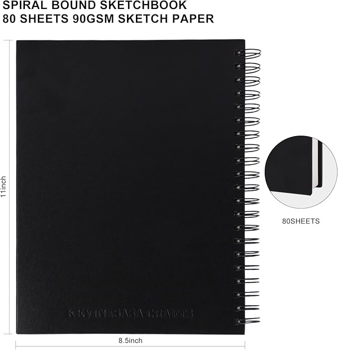 8.5x11inches Hardbound Sketch Book, Spiral Bound Sketch Pad, 80-Sheets 90gsm Inner Paper, Acid Free Drawing Art Paper, Prefect Works with Kids and Adults