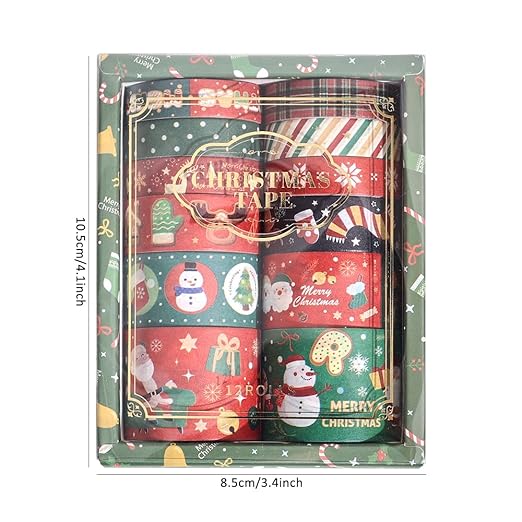 Christmas Theme Washi Tape Set, 12 Rolls Christmas Washi Tape Writable Decorative Tapes for Scrapbooking, Junk Journal Supplies, Bullet Journaling, 0.6"x79" per Roll