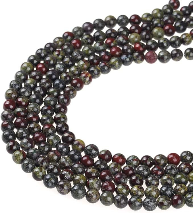 12mm Natural Dragon Bloodstone Gemstone Round Loose Beads Crystal Stone Bracelet Necklace Accessories Crafts for Jewelry Making DIY,1 Strand 15"