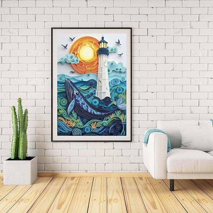 ZQEATRY Moon Lighthouse Special Shape Diamond Art Kits for Adults Beginners,DIY Sea Dolphin Crystal Rhinestones Diamond Painting Kit for Adults,5D Diamond Art Painting for Home Wall Decor 12 X 16inch