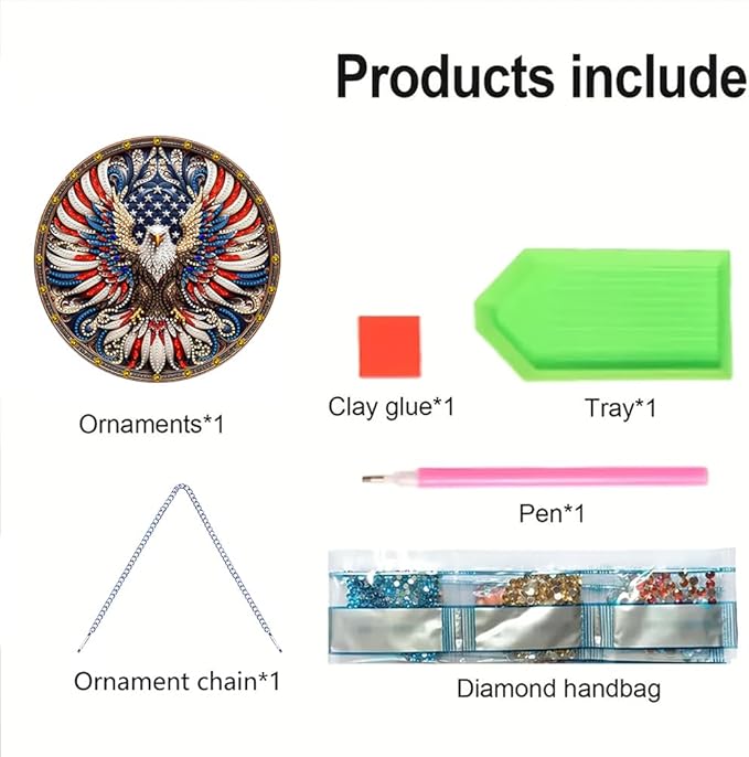 POETRYDRAW DIY Hanging Diamond Art Pendant Kit Eagle Independence Day, Special Crystal Diamonds Painting Ornament for Adults, 5D Diamond Art Suncatchers Double Sided Board Gem Painting Box Kit