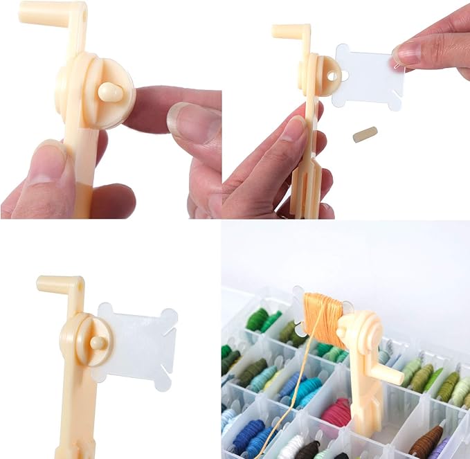 300 Pieces Plastic Floss Bobbins with Bobbin Winder for Cross Stitch Cotton Thread Craft DIY Sewing Storage, White