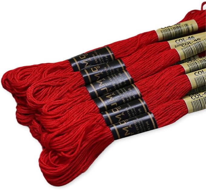 Pack of 12 Red Premium Embroidery Thread | 100% Egyptian Cotton Premium Skeins | Cross Stitch Embroidery Floss | Oeko TEX Certified Stranded Cotton | Ideal for Arts & Crafts (Bright Red 46)