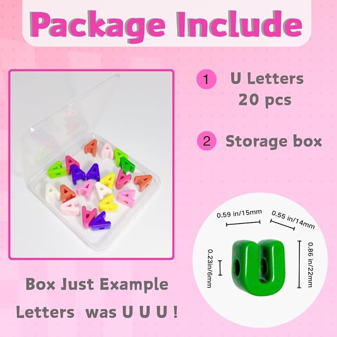 Maerolre 20Pcs Large Letter Beads, 20mm Big Acrylic Bubble Alphabet Beads, Colorful Plastic Beads for DIY Keychains, Jewelry Making, Phone Crafts Projects - U