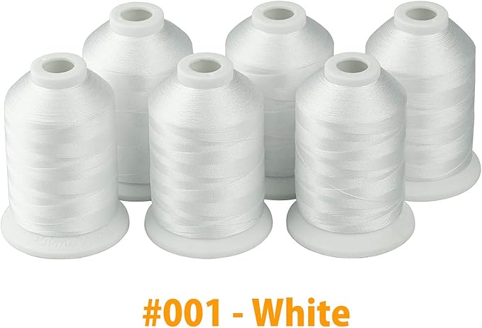Simthread 6 Polyester White Machine Embroidery Threads 1000M(1100Yards) Compatible with Brother, Babylock, Janome, Pfaff, Singer, Bernina and Other Home Machines (White)