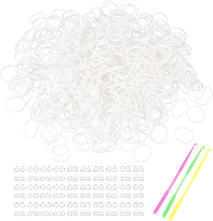 MECCANIXITY 1800 Pcs Loom Rubber Bands Kit with 75 Pcs S-Clips 3-Hooks Rubber Bands Refill Bracelet Making Kits for Weaving DIY Handcrafts Gift, White