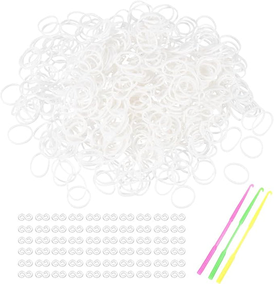 MECCANIXITY 1800 Pcs Loom Rubber Bands Kit with 75 Pcs S-Clips 3-Hooks Rubber Bands Refill Bracelet Making Kits for Weaving DIY Handcrafts Gift, White