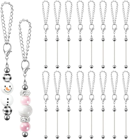 16PCS Beadable Keychain Bar Bulk, Metal Blank Beaded Keychain Bar for Beads DIY Crafts Charms Jewelry Making Supplies