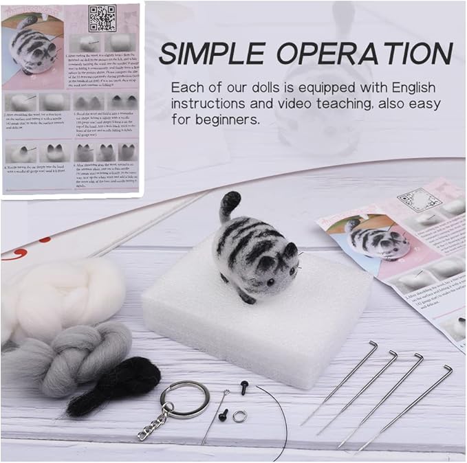 QMNNMA Needle Felting Starter Kit, Animals Needle Felting Set, DIY Wool Felt Materials Set with Felting Tool and Instruction for Needle Felting Craft Project and DIY Handmade