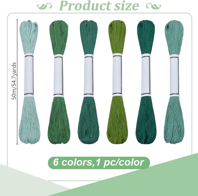 FREEBLOSS 6Pcs Sashiko Thread Sashiko Skein 55 Yards*6 Colors Green Cotton Embroidery Thread Japanese Quilting & Embroidery Sashiko Kit Supplies