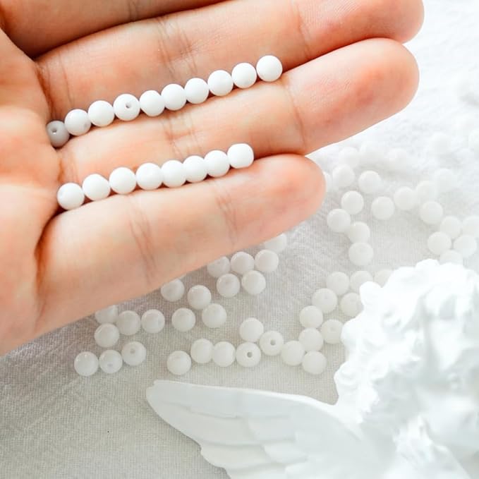 Jabrand 500pcs White Beads, 4mm Porcelain Beads for Jewelry Making Round Ceramic Bead Unique Vintage Bead for Craft Beading Kit Bracelets DIY Decor