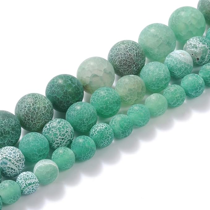 8mm Natural Green Frosted Agate Gemstone Round Loose Beads Crystal Stone Bracelet Necklace Accessories Crafts for Jewelry Making DIY,1 Strand 15"