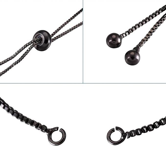 FASHEWELRY 20 Strands Adjustable Brass Bracelet Slider Extender Chains with Rhinestone Ends 8-5/8"(22cm) Gunmetal Plated for DIY Jewelry Making