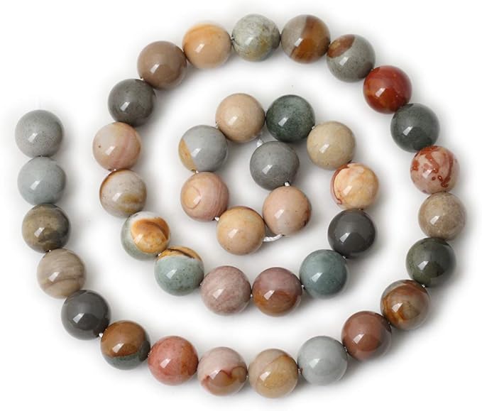 cheavian 35pcs 10mm natural usa picture stone gemstone round loose beads for jewelry making diy findings 1 strand 15"