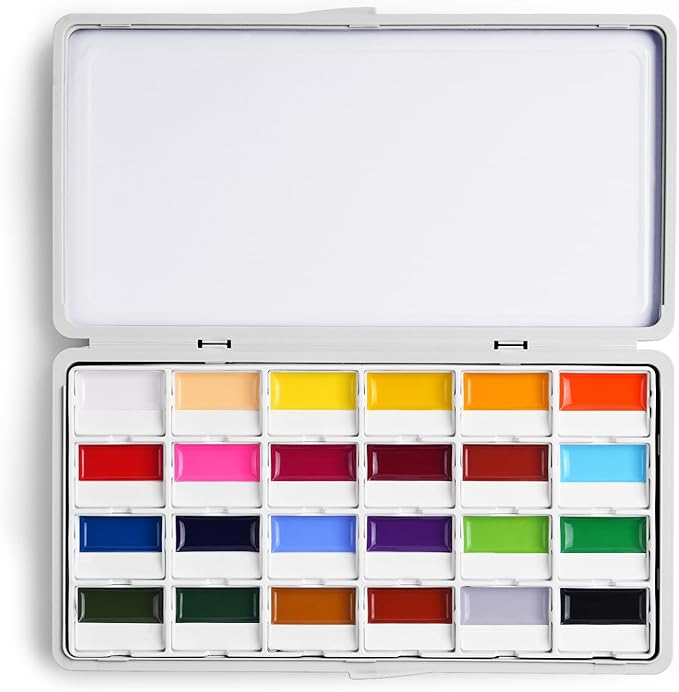 Fuumuui 24-Color Opaque Semi-Moist Watercolor Set – High-Saturation Bright Colors Art Supplies with Strong Coverage and Rich Pigments for Artists Beginner Painters Amateur Hobbyists Painting
