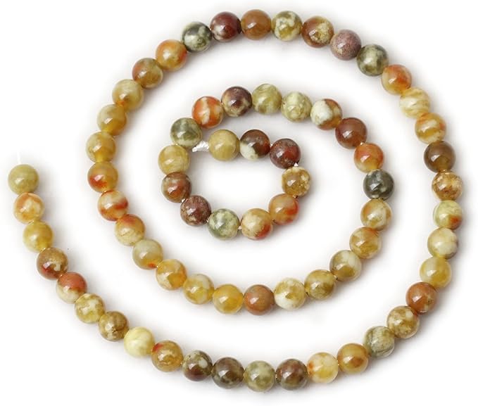 cheavian 60pcs 6mm natural yellowish green serpentine jade round loose stone beads for jewelry making 1 strand 15"