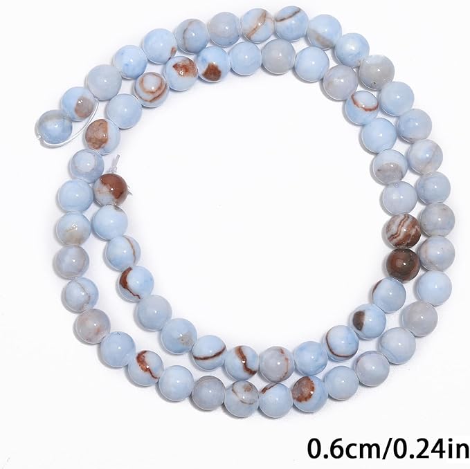 Stone Beads, 60pcs Blue Aquamarine Gemstone, 6mm Round Loose Beads for Jewelry Making, Bracelets, with Bag, String & Card