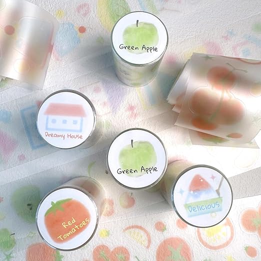 4 Rolls Washi Tape Set,Cute Washi Tape Stickers with Die Cutting,Cartoon Fruit PET Washi Tape,Self-Adhesive Waterproof PET Tape,DIY Crafts Decorative Tape for Journaling Scrapbooking Supplies
