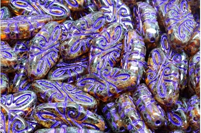 2.1oz (60 g) Mix of Unique Czech Bohemia Glass Pressed Beads, Crazy Purple Green Copper, Table Cut, Matte and Glossy, Faceted Fire Polish, Hand Made Set Kit BCV