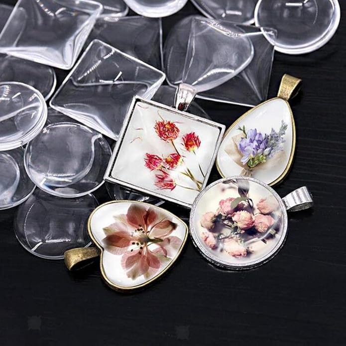 BetterJonny 48pcs Bezel Pendant Trays, 4 Shapes Pendants Trays Set Including 24pcs Charms Bezel Blanks and 24pcs Glass Cabochons for DIY Jewelry Making(2 Colors)