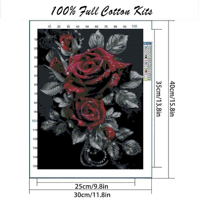 Flowers Stamped Cross Stitch Kits Flowers Cross Stitch Patterns,Dimensions Cross Stitch Kits Embroidery Kit Arts and Crafts for Beginners 15.7x11.8 inch