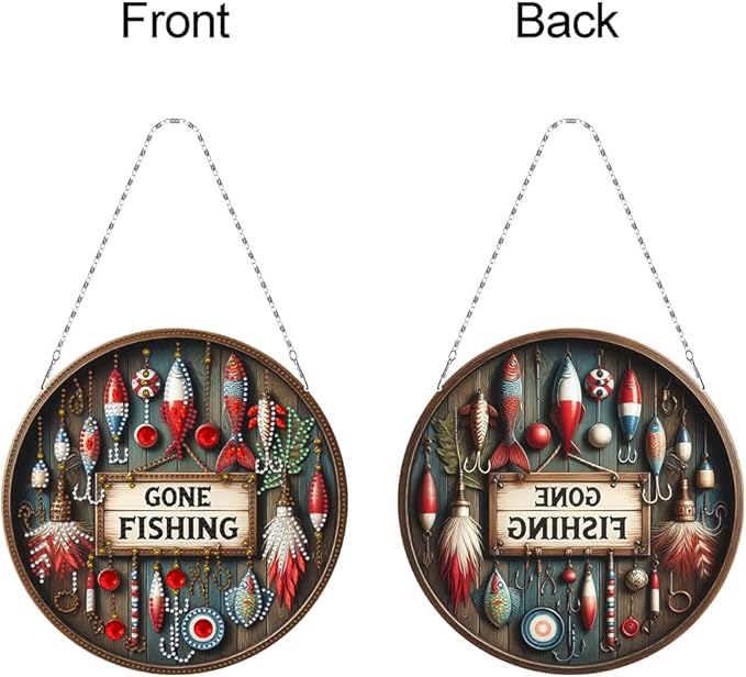 POETRYDRAW DIY Hanging Diamond Art Pendant Kit Outdoor Fishing, Special Crystal Diamonds Painting Ornament for Adults, 5D Diamond Art Suncatchers Double Sided Board Gem Painting Box Kit