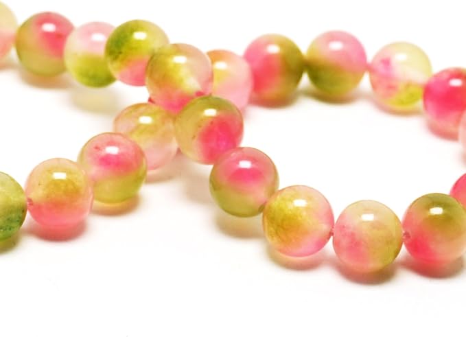 Jade Stone Beads Gemstone Beads for Jewelry Making - 10mm Round Loose Beads for Bracelets(34-37pcs, Pink Cloudy Jade)